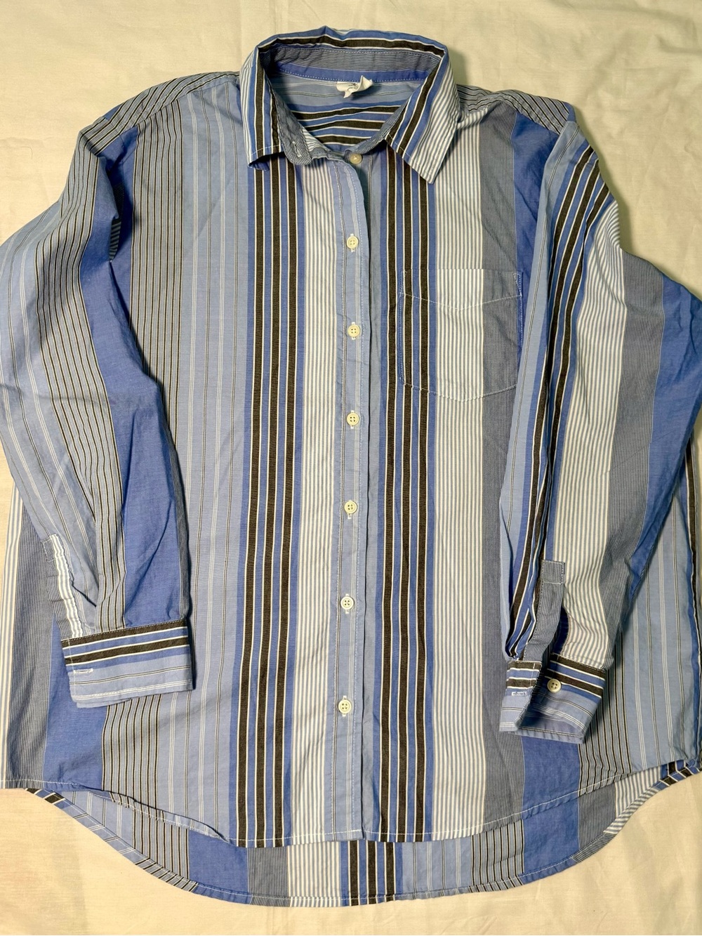 GAP The Big Shirt Womens Med Blue Striped Button Cotton Oversized Poplin Front